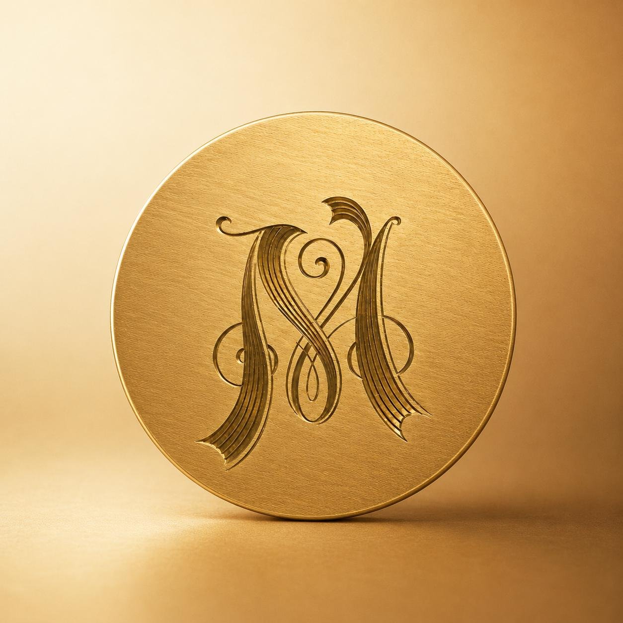 Médaillon en or — monogramme calligraphique gravé au burin